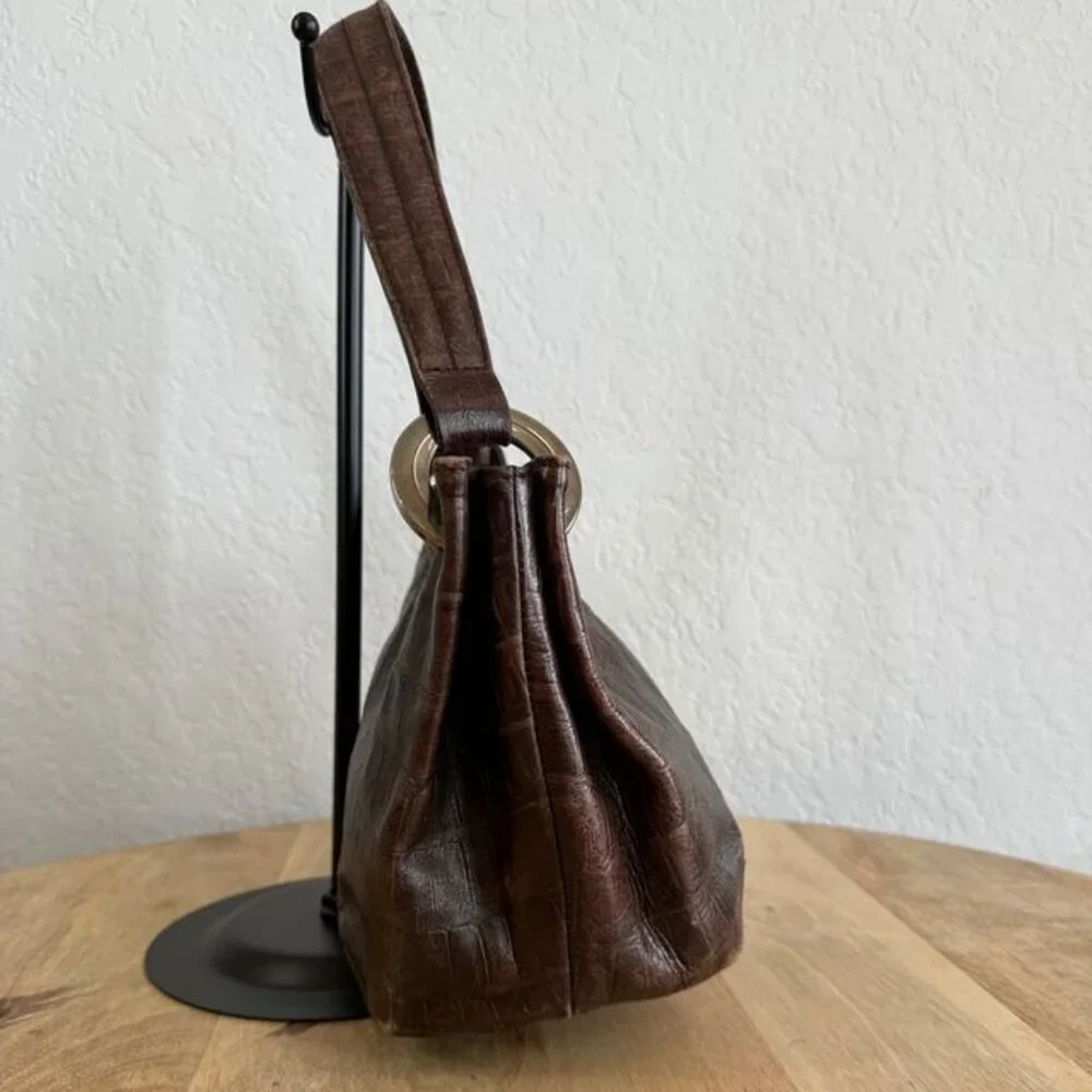 Furla Croc Embossed Brown Leather Hobo